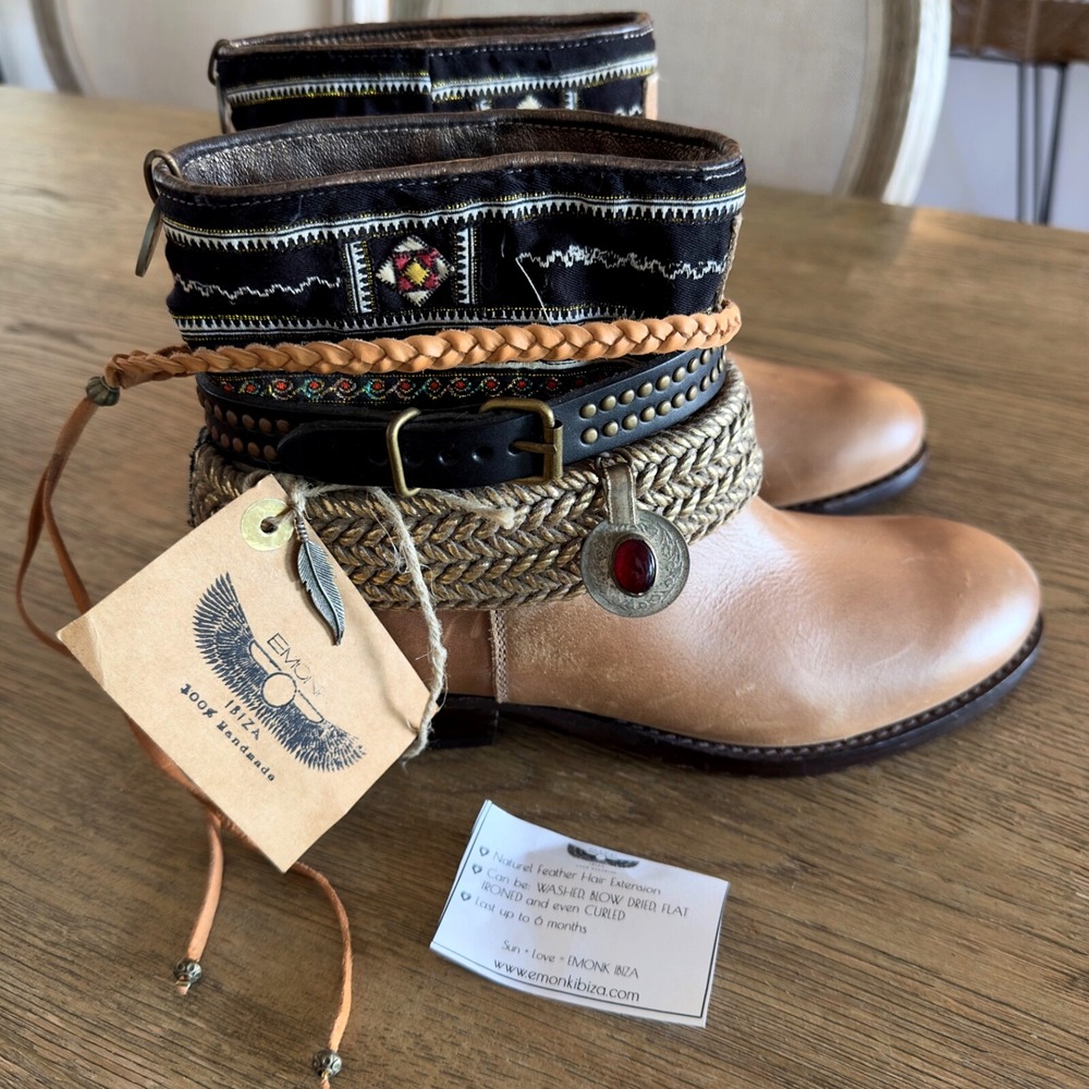 Emonk Ibiza Ankle‎ Boots-Handmade in Spain-Leather Boho Boots-Women's Size 38